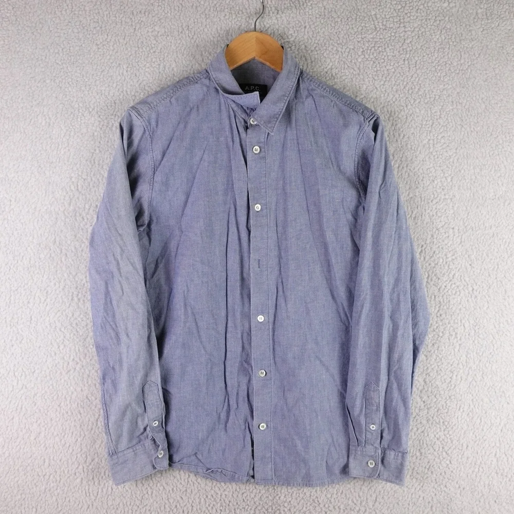 APC Mens Blue Cotton Button Down Shirt Rue Madame Paris Long Sleeve‎ Size L